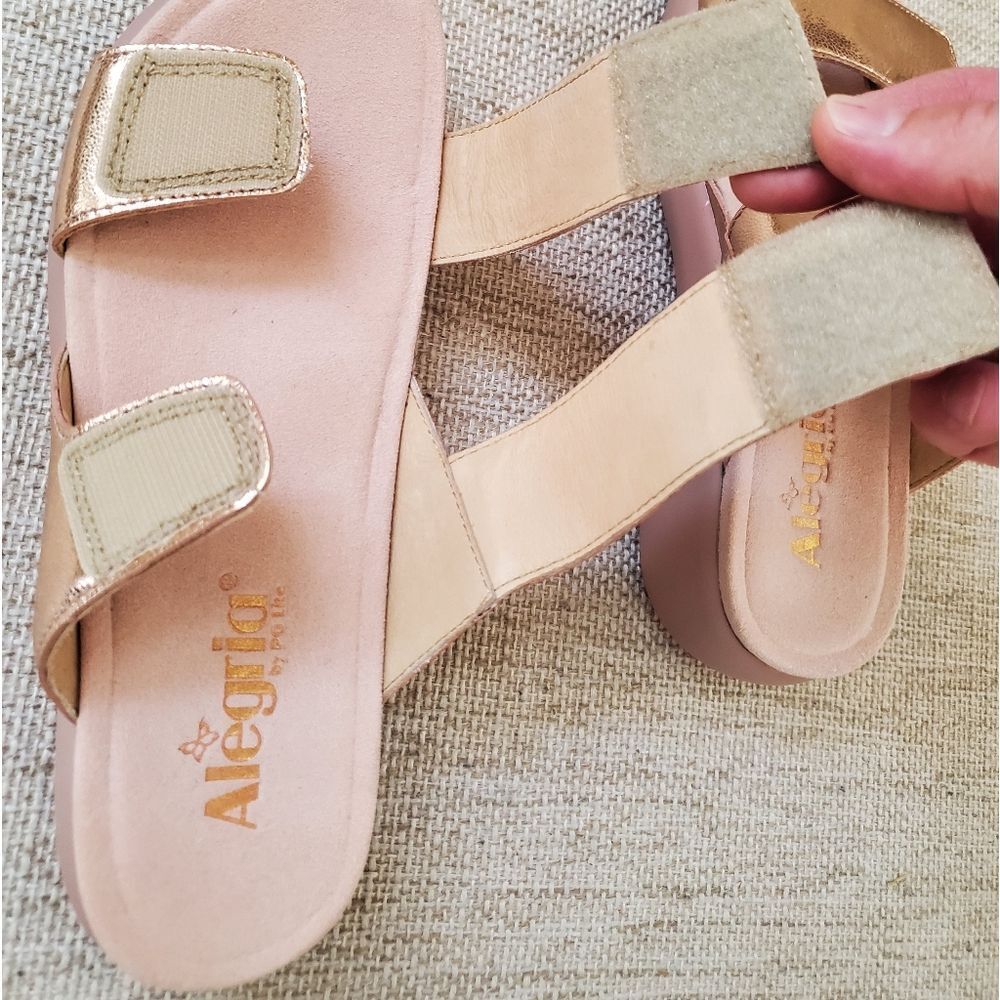 Alegria Bryce Sz 36 US 6 Women's Double Strap Rose Gold Metallic Sandals Slides - Picture 12 of 14